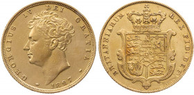 GROSSBRITANNIEN / IRLAND VEREINIGTES KÖNIGREICH
George IV., 1820-1830. Sovereign 1827 Fb. 377; S. 3801. 7.96 g. Gold kl. Randfehler, Schrötlingsfehle...