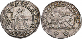 ITALIEN VENEDIG
Alvise IV. Mocenigo, 1763-1778. 15 Soldi 1777 Vs.: Doge kniet mit Banner n. l., Rs.: Markuslöwe Paolucci 30. 3.74 g. feine Tönung, ss...