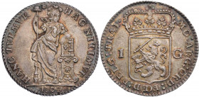 NIEDERLANDE UTRECHT
 1 Gulden 1794 Vs.: Hollandia steht auf Postament gestützt v. v., Rs.: bekröntes Wappen Delmonte 1182. 10.40 g. herrliche Tönung,...