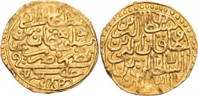 TÜRKEI / OSMANISCHES REICH
Murâd III. ibn Selîm I., 1574-1595 (982-1003 AH). Sultani Altin 1574/1575 (982 AH) Halab (Aleppo) 3.44 g. Gold Druckstelle...