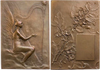 KUNSTMEDAILLEN JUGENDSTIL / ART DECO
Delpech, Jean-Marie, 1866-?. Bronzeplakette o. J. bei Arthus Bertrand, Paris L'arpiste. Prämie, Vs.: geflügelte ...