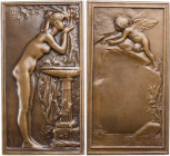 KUNSTMEDAILLEN JUGENDSTIL / ART DECO
Daniel-Dupuis, Jean-Baptiste, 1849-1899. Bronzeplakette o. J. (1898) bei Monnaie de Paris La source. Vs.: nackte...