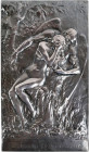 KUNSTMEDAILLEN JUGENDSTIL / ART DECO
Grégoire, René, 1871-1945. Einseitiger versilberter Bronzegalvano o. J. (um 1900) Le temps consolateur. Nackte W...