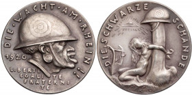 Goetz, Karl, 1875-1950. Silbermedaille 1920 Auf die Wacht am Rhein, geprägt aus Protest gegen die Aussendung französischer Kolonialtruppen zur Bewachu...