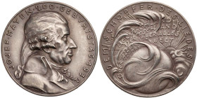 Goetz, Karl, 1875-1950. Silbermedaille 1932 Auf den 200. Geburtstag des Komponisten Joseph Haydn, Vs.: Brustbild n. r., Rs.: Zeilen des Deutschlandlie...