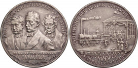 Goetz, Karl, 1875-1950. Silbermedaille 1935 Auf die 100-Jahrfeier der Eisenbahnverbindung Nürnberg-Fürth, Vs.: Brustbilder von Paul Denis, Johann Scha...