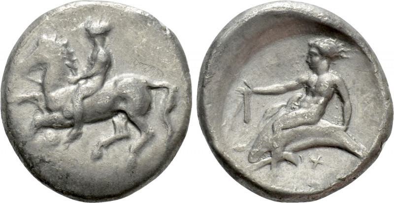CALABRIA. Tarentum. Nomos (Circa 380-355 BC). 

Obv: Nude youth on horse cante...