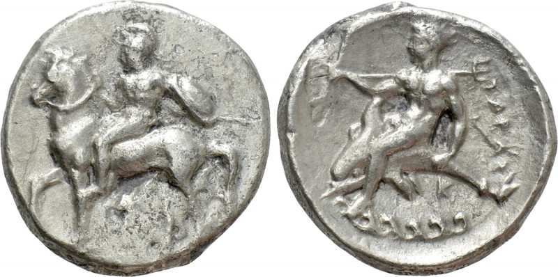 CALABRIA. Tarentum. Nomos (Circa 344-340 BC). 

Obv: Nude warrior on horseback...
