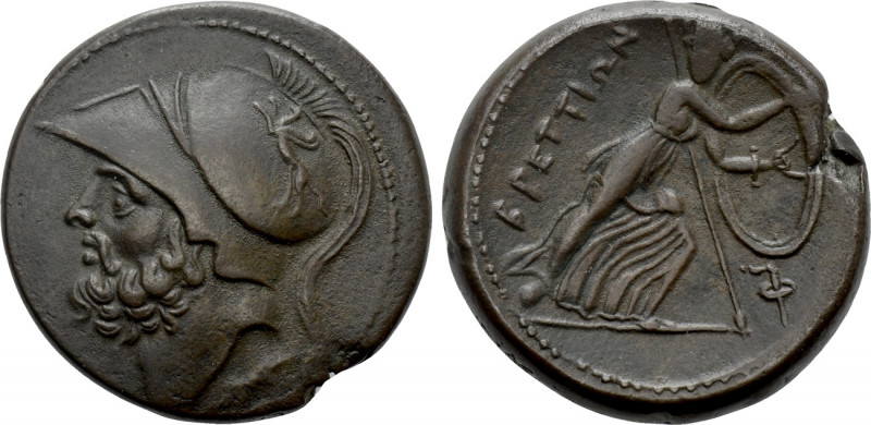 BRUTTIUM. The Brettii. Ae Double or Didrachm (Circa 208-203 BC).

Obv: Helmete...