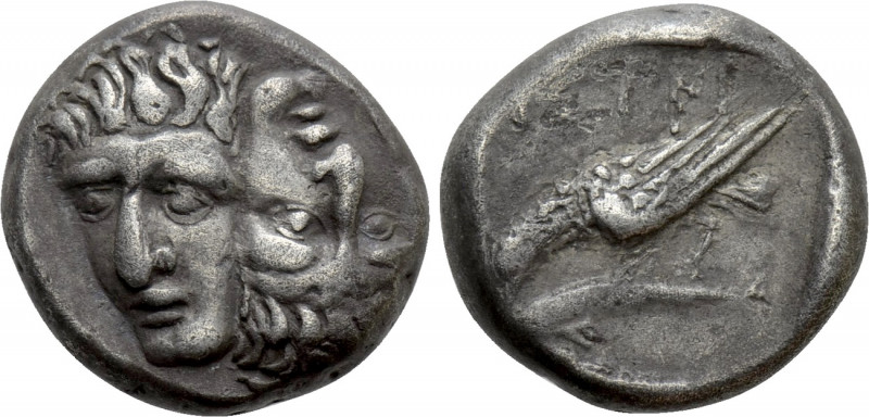 MOESIA. Istros. Drachm (Late 5th-4th centuries BC).

Obv: Facing male heads, t...