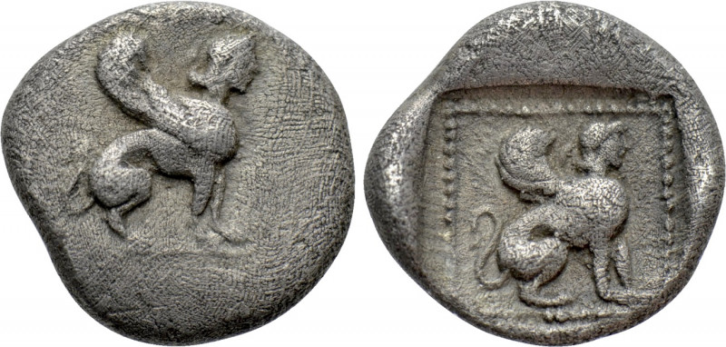 CARIA. Kaunos. Obol (Circa 390-370 BC). 

Obv: Sphinx seated right.
Rev: Sphi...