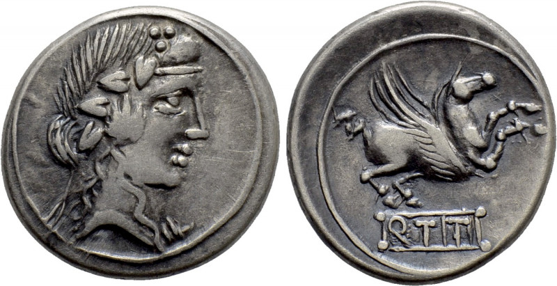 Q. TITIUS. Denarius (After 75 BC). Contemporary imitation of Rome. 

Obv: Head...