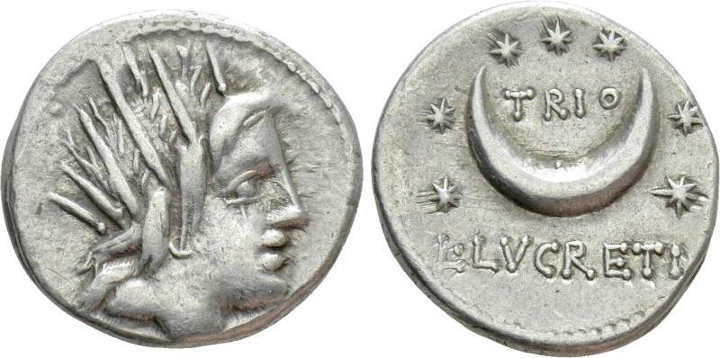 L. LUCRETIUS TRIO. Denarius (74 BC). Rome. 

Obv: Radiate head of Sol right.
...
