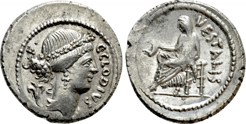 C. CLODIUS C.F. VESTALIS (43 BC). Fourée Denarius. Rome. 

Obv: C CLODIVS / C ...