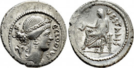 C. CLODIUS C.F. VESTALIS (43 BC). Fourée Denarius. Rome