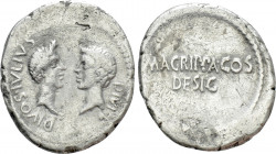OCTAVIAN and AGRIPPA with DIVUS JULIUS CAESAR. Denarius. (38 BC). Military mint traveling with Agrippa in Gaul or Octavian in Italy