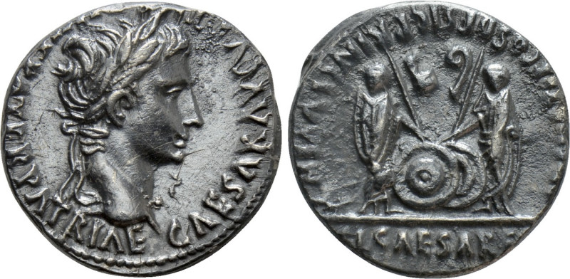 AUGUSTUS (27 BC-14 AD). Denarius. Lugdunum. 

Obv: CAESAR AVGVSTVS DIVI F PATE...