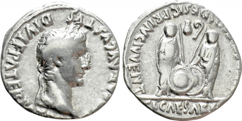 AUGUSTUS (27 BC-14 AD). Denarius. Lugdunum. 

Obv: CAESAR AVGVSTVS DIVI F PATE...