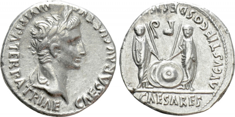 AUGUSTUS (27 BC-14 AD). Denarius. Lugdunum. 

Obv: CAESAR AVGVSTVS DIVI F PATE...