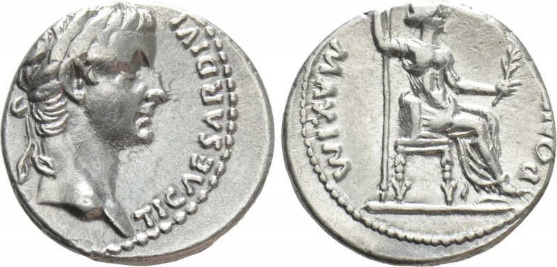 TIBERIUS (14-37). Denarius. "Tribute Penny" type. Lugdunum. 

Obv: TI CAESAR D...