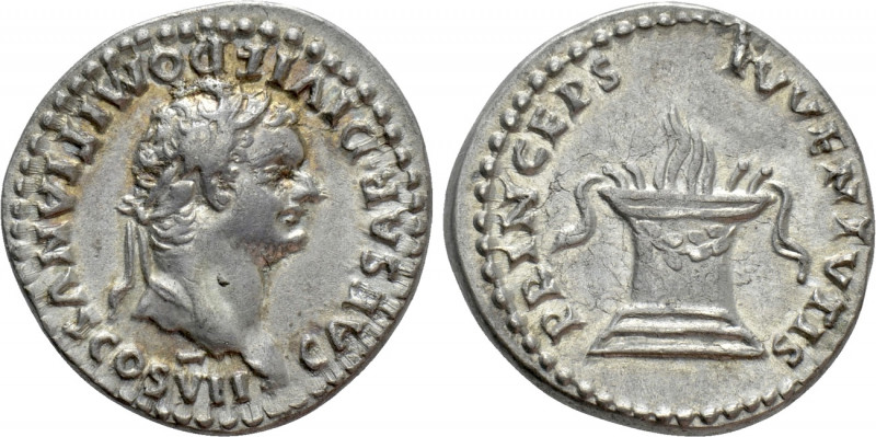 DOMITIAN (Caesar, 69-81). Denarius. Rome. 

Obv: CAESAR DIVI F DOMITIANVS COS ...
