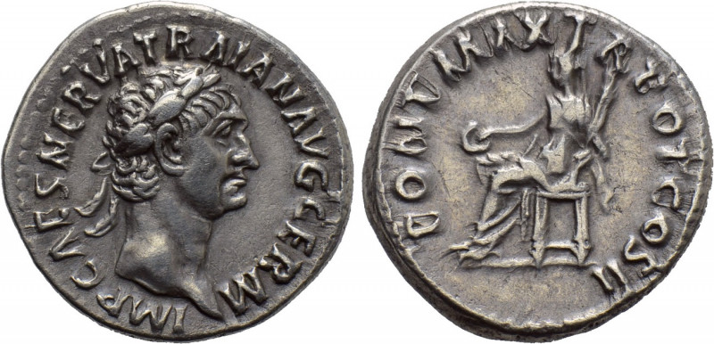 TRAJAN (98-117). Denarius. Rome. 

Obv: IMP CAES NERVA TRAIAN AVG GERM. 
Laur...