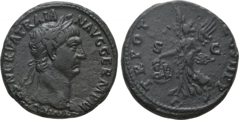 TRAJAN (98-117). As. Rome. 

Obv: IMP CAES NERVA TRAIAN AVG GERM P M. 
Laurea...