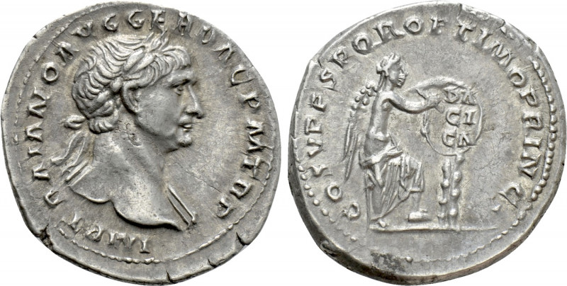 TRAJAN (98-117). Denarius. Rome. 

Obv: IMP TRAIANO AVG GER DAC P M TR P. 
La...