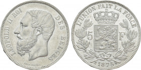 BELGIUM. Leopold II (1865-1909). 5 Francs (1875). Bruxelles