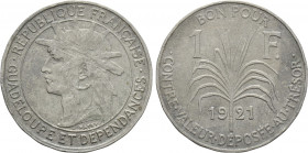 FRANCE. Guadeloupe. 1 Franc (1921)