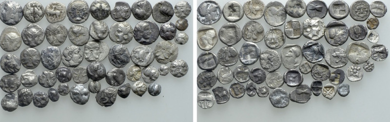 Circa 50 Greek Fractions. 

Obv: .
Rev: .

. 

Condition: See picture.
...