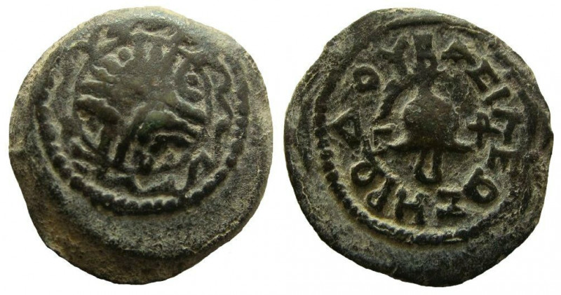Judaea. Herod the Great, 40-4 BC. AE 4 Prutot. 
Dated year 3, 38-37 BC.
Obvers...