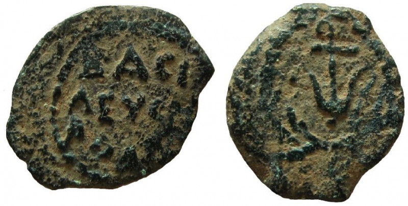 Judaea. Herod the Great, 40-4 BC. AE Prutah. Jerusalem mint 
14 mm.
Obverse: L...