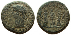 Judaea. Pre-Royal Coins of Agrippa II. Claudius, with Britannicus. Antonia, and Octavia, 41-54 AD. AE 22 mm. Caesarea Paneas mint.