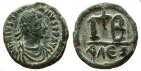 Justinian I. 527-565 AD. AE 12 Nummi. Alexandria mint.