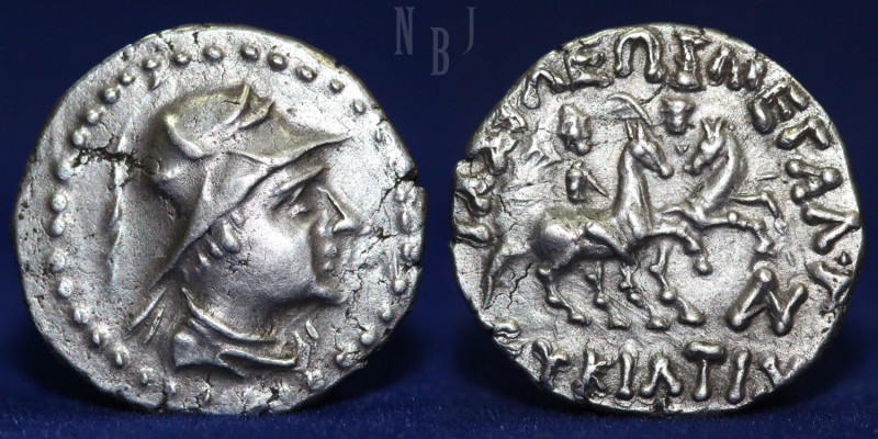 Greco-Baktrian Kingdom, Eukratides I AR Drachm. Circa 170-145 BC. (4.04gm, 18mm)...