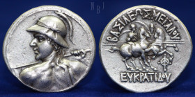 Greco-Baktrian Kingdom, Eukratides I Megas Circa 170-145 BC. AR Tetradrachm. RARE.