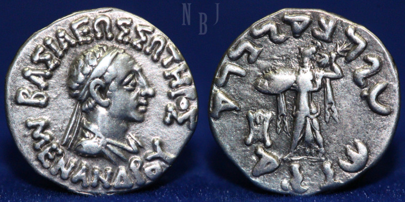 INDO-GREEK: Menander I Silver drachm, (2.46gm, 17mm) bare-headed type. c. 160-13...