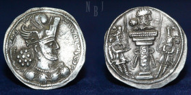 SASANIAN KINGS. Bahram IV. 388-399 AD. AR Drachm. HRYDY or HLYDW (Herat) mint.