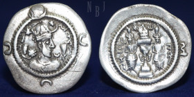 Sassanian Kings. Khosro I (531-579 AD) AR Drachm, Mint AS, Date 8.