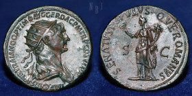 ROMAN IMPERIAL, Trajan. AD 98-117. Æ Dupondius Rome mint. Struck AD 114-116.
