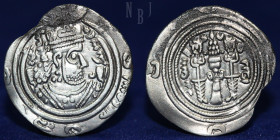Arab Sasanian, Khusro type, rabbi Allah, silver drachm. Istakhr mint. Dated 31.