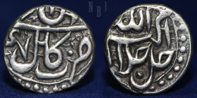Akbar, Kabul Mint, Silver 1/2 Rupee, RY 46. Rare.
