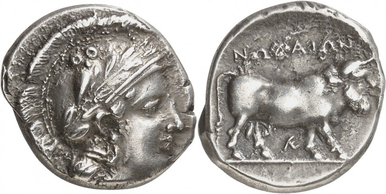 GRÈCE ANTIQUE
Campanie, Nola (400-385 av. J.C.). Didrachme argent.
Av. Tête ca...