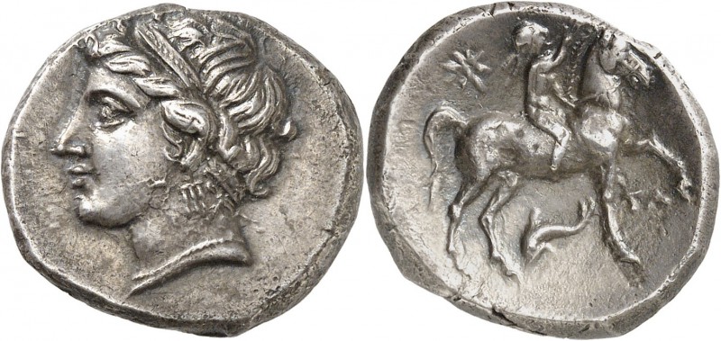 GRÈCE ANTIQUE
Calabre, Tarente (270-250 av. J.C.). Didrachme campano-tarentin a...