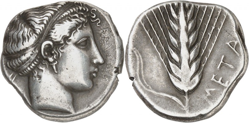 GRÈCE ANTIQUE
Lucanie, Métaponte (281-278 av. J.C.). Drachme argent.
Av. Tête ...