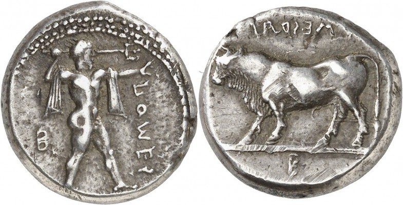 GRÈCE ANTIQUE
Lucanie, Poséidonia (470-445 av. J.C.). Nomos argent.
Av. POSES ...