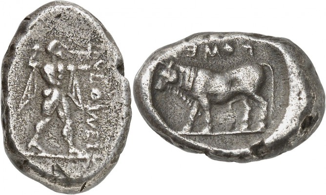 GRÈCE ANTIQUE
Lucanie, Poséidonia (470-445 av. J.C.). Nomos argent.
Av. POSES ...