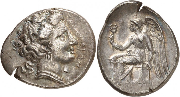 GRÈCE ANTIQUE
Bruttium, Térina (42-400 av. J.C.). Tiers de statère argent.
Av....