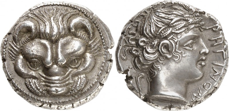 GRÈCE ANTIQUE
Bruttium, Rhégium (415-387 av. J.C.). Tétradrachme argent.
Av. T...